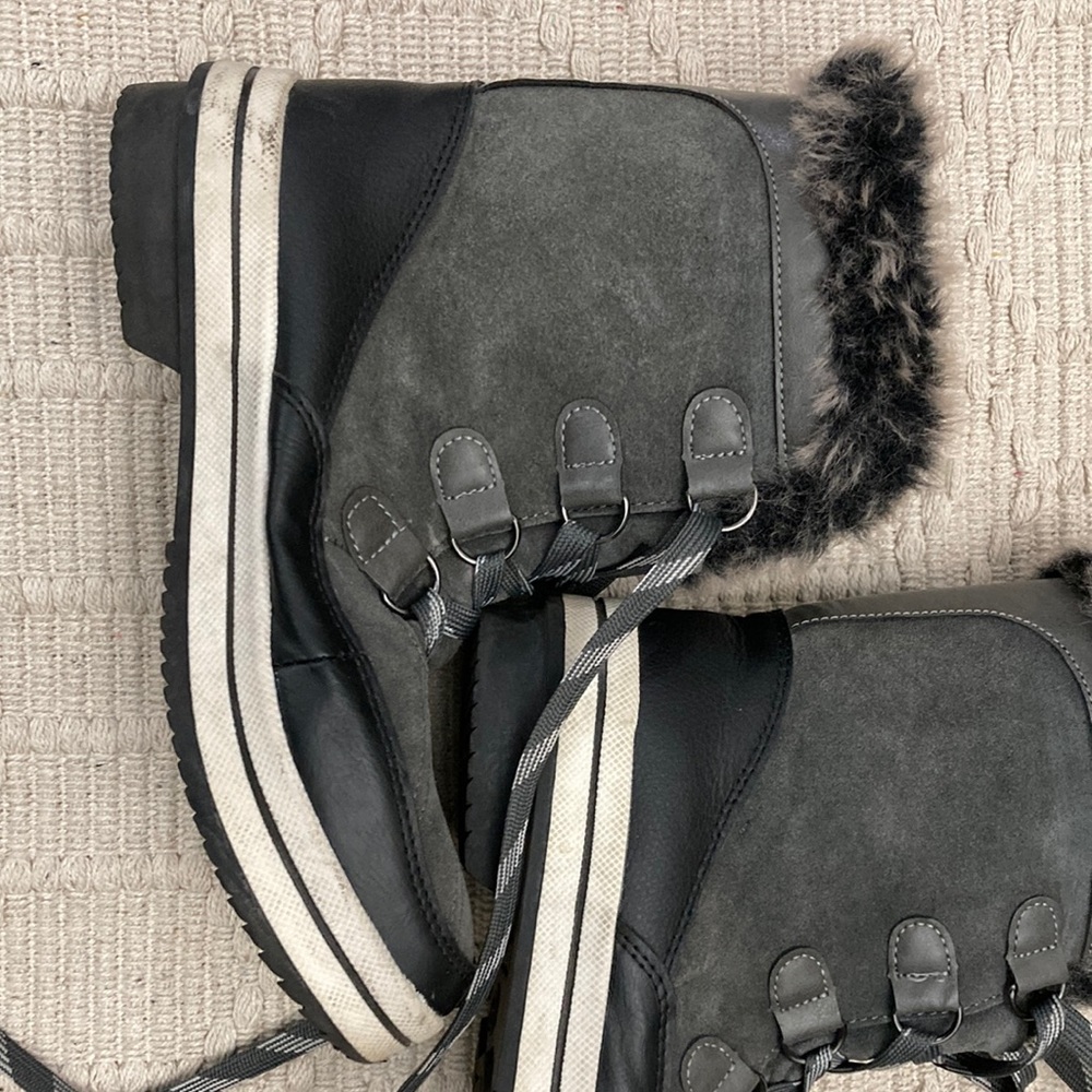 Warm and cozy grey boots. Right about the ankle